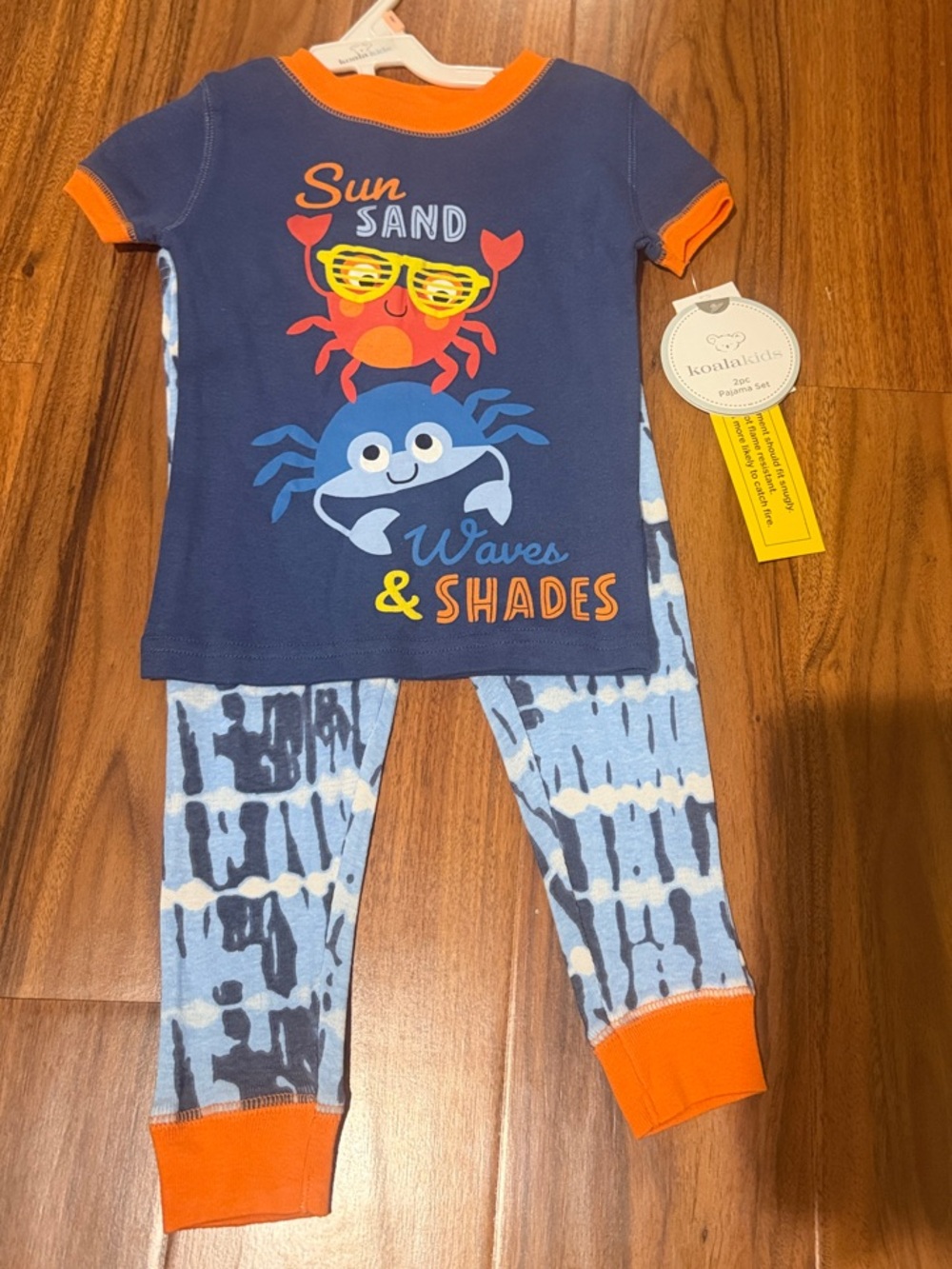Koala Kids Navy, Light Blue and Orange Crab Pajama Set